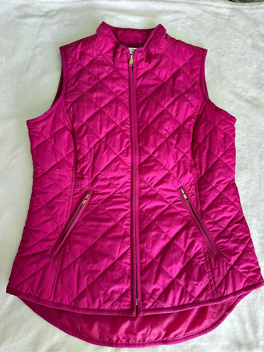 Crown & Ivy Quilted Puffer Vest Pink Gold Accents Full Zip Size Small